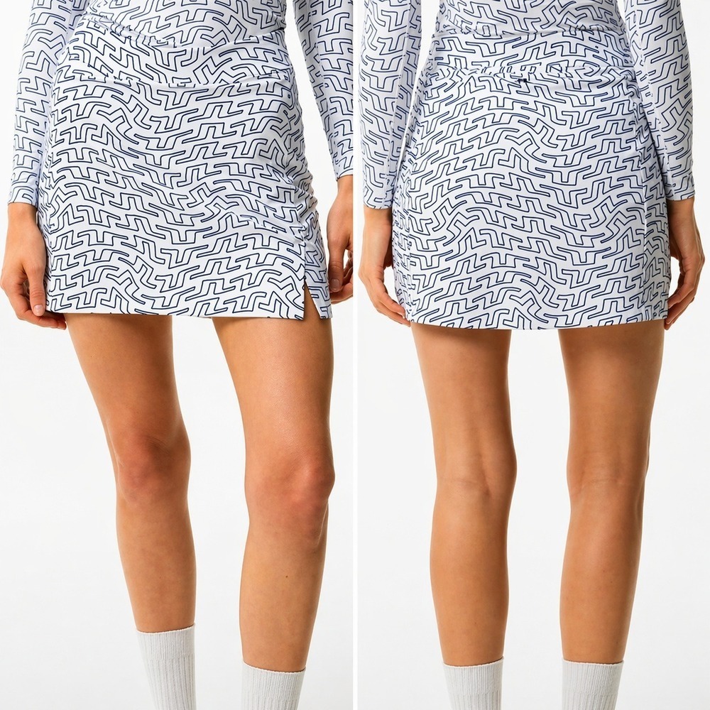 J. Lindeberg NEW Amelie White Black Bridge Swirl Logo Golf Mid Skirt SZ Large